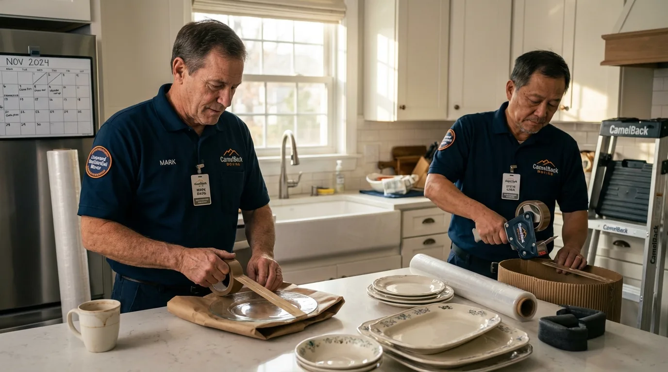 Professional crew packing kitchen dishware in Romeoville, IL